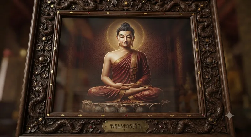 Golden Buddha statue seated in meditation representing the teachings of Buddhism, mindfulness, compassion, and enlightenment.