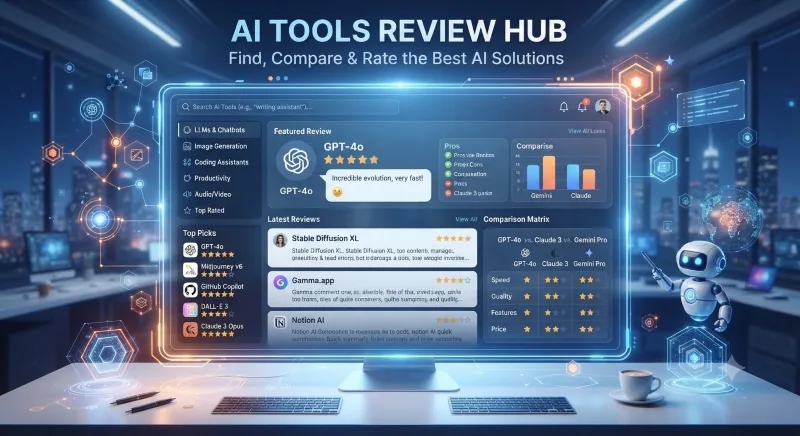 Modern workspace displaying multiple AI software dashboards for writing, coding, image generation, and data analysis on computer screens.